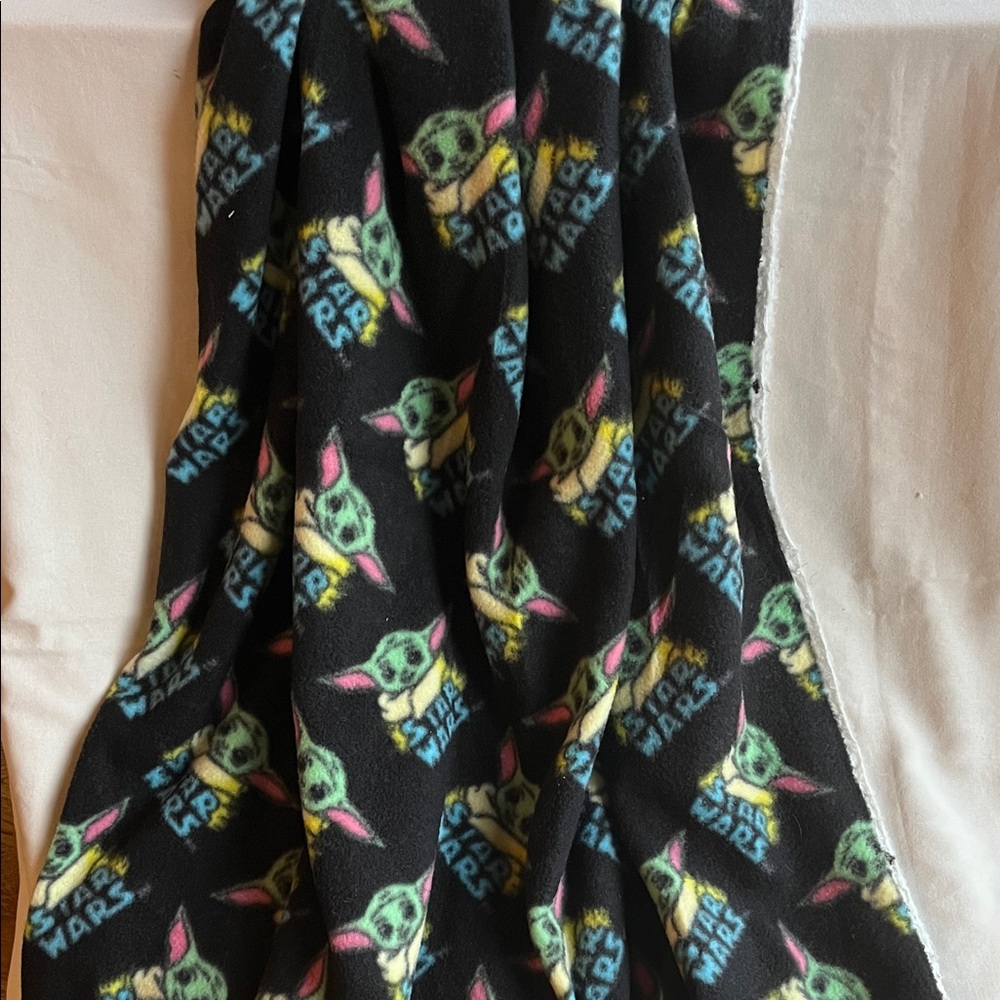 Yoda Star Wars Mandalorian Black and Green Fleece Fabric